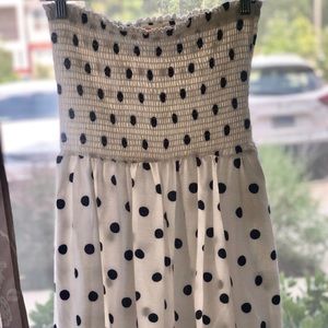 White & Navy Polka Dotted Romper!